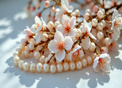 Białe, Kwiaty, Gałązka, Korale, Perły
