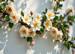 Kwiaty, Gałązki, Ściana, Grafika AI