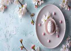 Wielkanoc, Jajko, Talerz, Kwiaty, Grafika AI