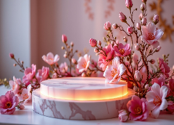 Podświetlone, Podium, Różowe, Kwiaty, Pąki