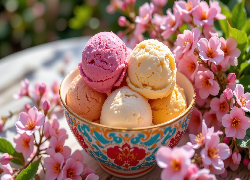 Lody, Gałki, Miseczka, Różowe, Kwiaty