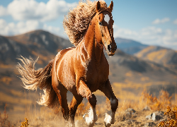 Koń, Galop, Tło, Góry, Grafika