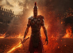Gladiator, Miecz, Arena, Ogień, AI