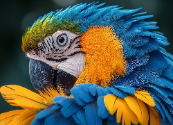 Niebiesko-żółta, Papuga, Ara, Głowa