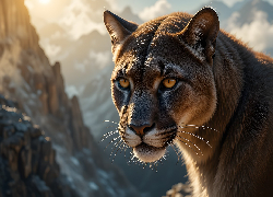 Puma, Głowa, Spojrzenie, AI, Zbliżenie