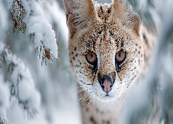 Serwal, Głowa, Śnieg, Gałązki, Grafika AI