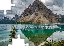 Jezioro, Bow Lake, Park Narodowy Banff, Góry, Szczyt Crowfoot Mountain, Alberta, Kanada