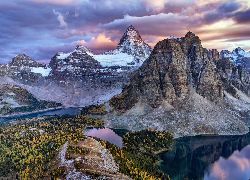 Góry Skaliste, Góra, Mount Assiniboine, Lasy, Jeziora, Alberta, Kanada