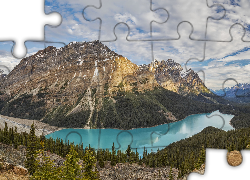 Park Narodowy Banff, Góry, Canadian Rockies, Jezioro, Peyto Lake, Lasy, Drzewa, Alberta, Kanada