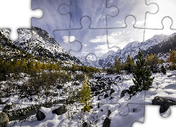 Góry, Zima, Kamienie, Drzewka