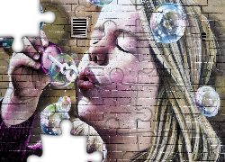 Street art, Ściana, Dziewczynka, Bańki