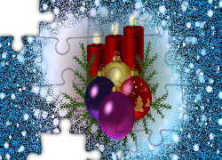 Świąteczna, Kompozycja, Boże Narodzenie, Trzy, Czerwone, wieczki, Bombki, Grafika 2D
