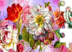 Tulipan, Róże, Kwiaty, Grafika