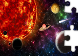 Słońce, Planety, Człowiek, Kosmos, Grafika 3D