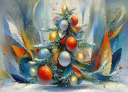 Choinka, Bombki, Boże Narodzenie, Grafika AI