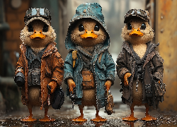 Trzy, Kaczki, Ubranka, Czapki, Grafika AI