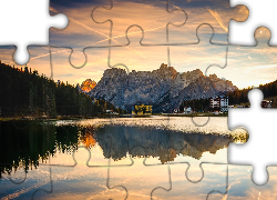Góry, Dolomity, Jezioro, Misurina Lake, Grand Hotel Misurina, Domy, Cortina dAmpezzo, Region Cadore, Włochy