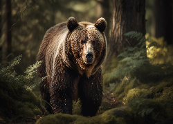 Niedźwiedź brunatny, Grizzly, Las, Drzewa