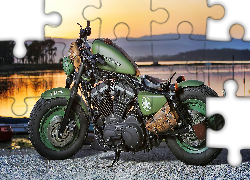 Motocykl, Harley-Davidson Sportster Iron 883, Zielony, Wojskowy