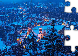 Zima, Śnieg, Domy, Drzewa, Hinterzarten, Badenia-Wirtembergia, Niemcy