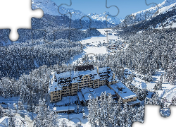 Hotel, Suvretta House, Zima, Góry, Lasy, Dolina Engadine, Sankt Moritz, Szwajcaria