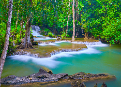Drzewa, Wodospad, Huai Mae Khamin Waterfall, Kanchanaburi, Tajlandia