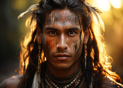 Mężczyzna, Indianin, Twarz, Pomalowana