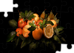 Liście, Jabłka, Pomarańcze, Owoce cytrusowe, Gruszki
