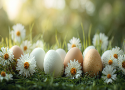 Jajka, Trawa, Stokrotki, Grafika AI