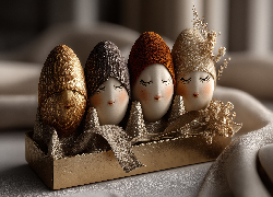 Jajka, Twarze, Wstążki, Grafika AI