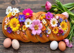 Chleb, Kolorowe, Kwiaty, Jajka