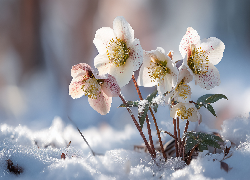 Jasnoróżowe, Ciemierniki, Śnieg, Grafika AI