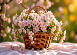 Jasnoróżowe, Kwiaty, Wiklinowy, Koszyk