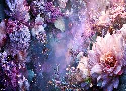 Jasnoróżowe, Fioletowe, Kwiaty, Grafika AI