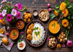 Jedzenie, Desery, Owoce, Brzoskwinie, Miseczki, Kolorowe, Kwiaty