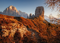 Włochy, Góry, Dolomity, Skały, Cinque Torri, Jesień, Drzewa