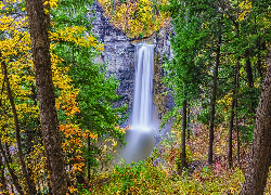 Wodospad, Taughannock Falls, Skały, Drzewa, Stan Nowy Jork, Stany Zjednoczone