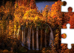 Park Narodowy Jezior Plitwickich, Chorwacja, Wodospady, Drzewa, Jesień