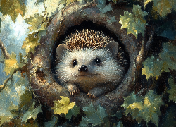 Jeż, Gniazdo, Liście, Grafika