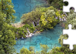 Jeziora, Drzewa, Wodospady, Roślinność, Park Narodowy Jezior Plitwickich, Chorwacja