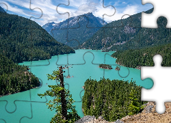 Jezioro, Diablo Lake, Góry, Drzewa, Park Narodowy Północnych Gór Kaskadowych, Stan Waszyngton, Stany Zjednoczone