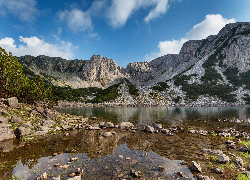 Jezioro, Odbicie, Kamienie, Góry, Drzewa