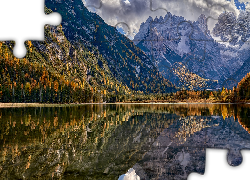 Góry, Dolomity, Jezioro, Lago di Landro, Park przyrody Tre Cime, Włochy