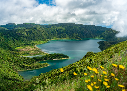Jezioro, Lagoa de Fodo, Góry, Azory, Sao Miguel, Wyspa, Portugalia