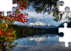 Stany Zjednoczone, Stan Oregon, Góra, Stratowulkan Mount Hood, Jezioro Lost Lake, Drzewa