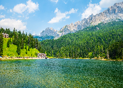 Góry, Dolomity, Drzewa, Jezioro, Misurina Lake, Włochy