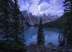 Park Narodowy Banff, Góry, Canadian Rockies, Jezioro Moraine, Drzewa, Kanada