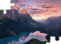 Kanada, Park Narodowy Banff, Jezioro, Peyto Lake, Góry, Canadian Rockies, Lasy, Chmury, Odbicie