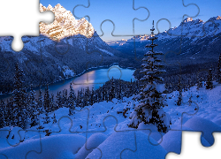 Kanada, Park Narodowy Banff, Jezioro Peyto, Góry, Lasy, Zima