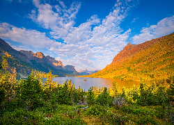 Jezioro, Saint Mary Lake, Góry, Park Narodowy Glacier, Stan Montana, Stany Zjednoczone